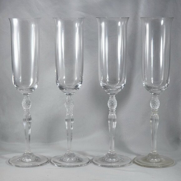 Vintage Crystal Champagne Flutes Tall Pineapple Ball Stem Cut Glass  Elegant Set - Picture 1 of 4
